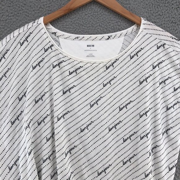 Maeve Anthropologie Womens Large White Graphic Bonjour Cinched Waist Shirt - Picture 2 of 10